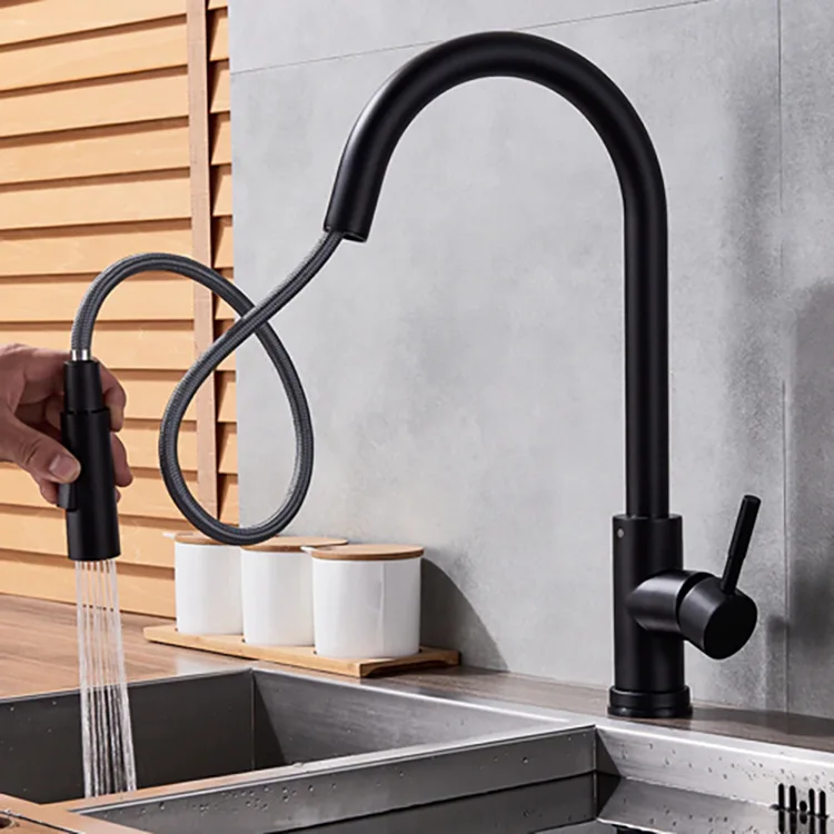 kitchen taps home 304 stainless steel with extender sprayer sink hot and cold matte black and golden faucets set