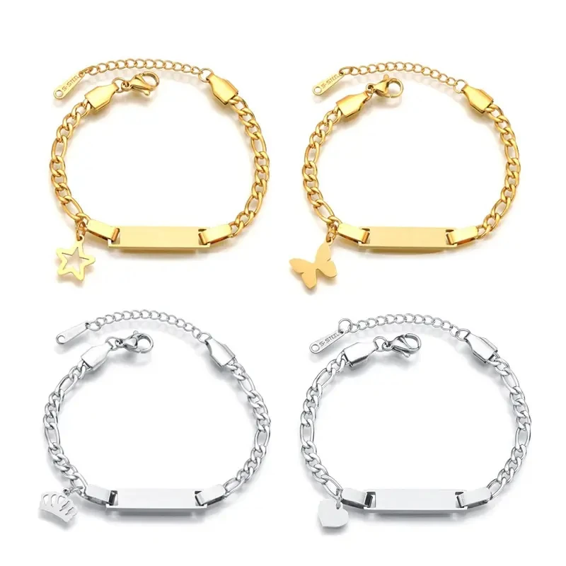 Women jewelry Manufacturer Gold Plated Child Stainless Steel Chain Charm Name Personalized Custom Jewelry Bracelets For Kids