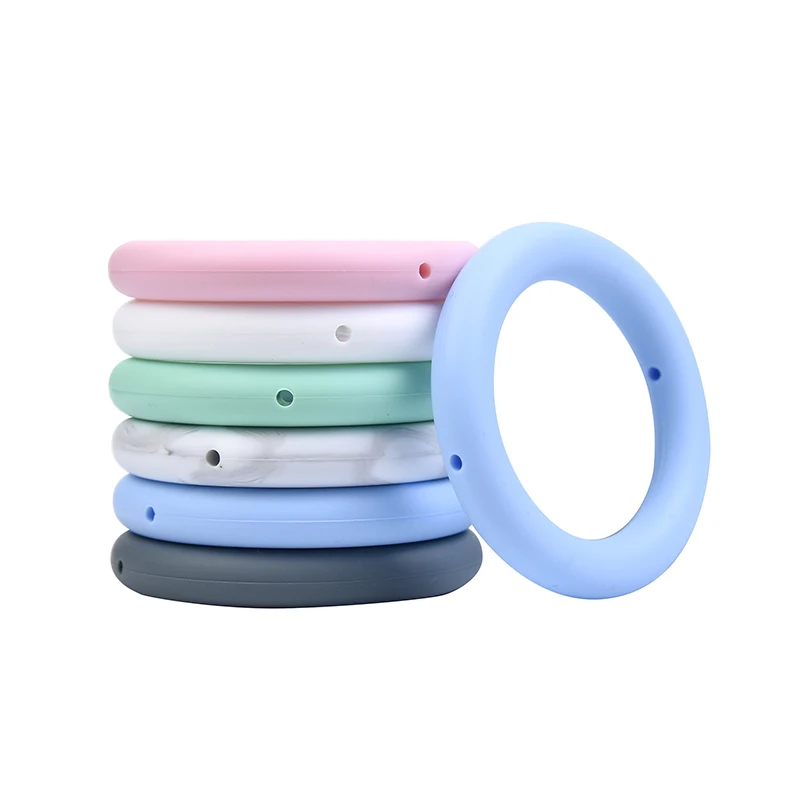 BPA Free Round Ring Silicone Beads Baby Chew Toy Heart Shape Teething Ring Silicone Baby Teether