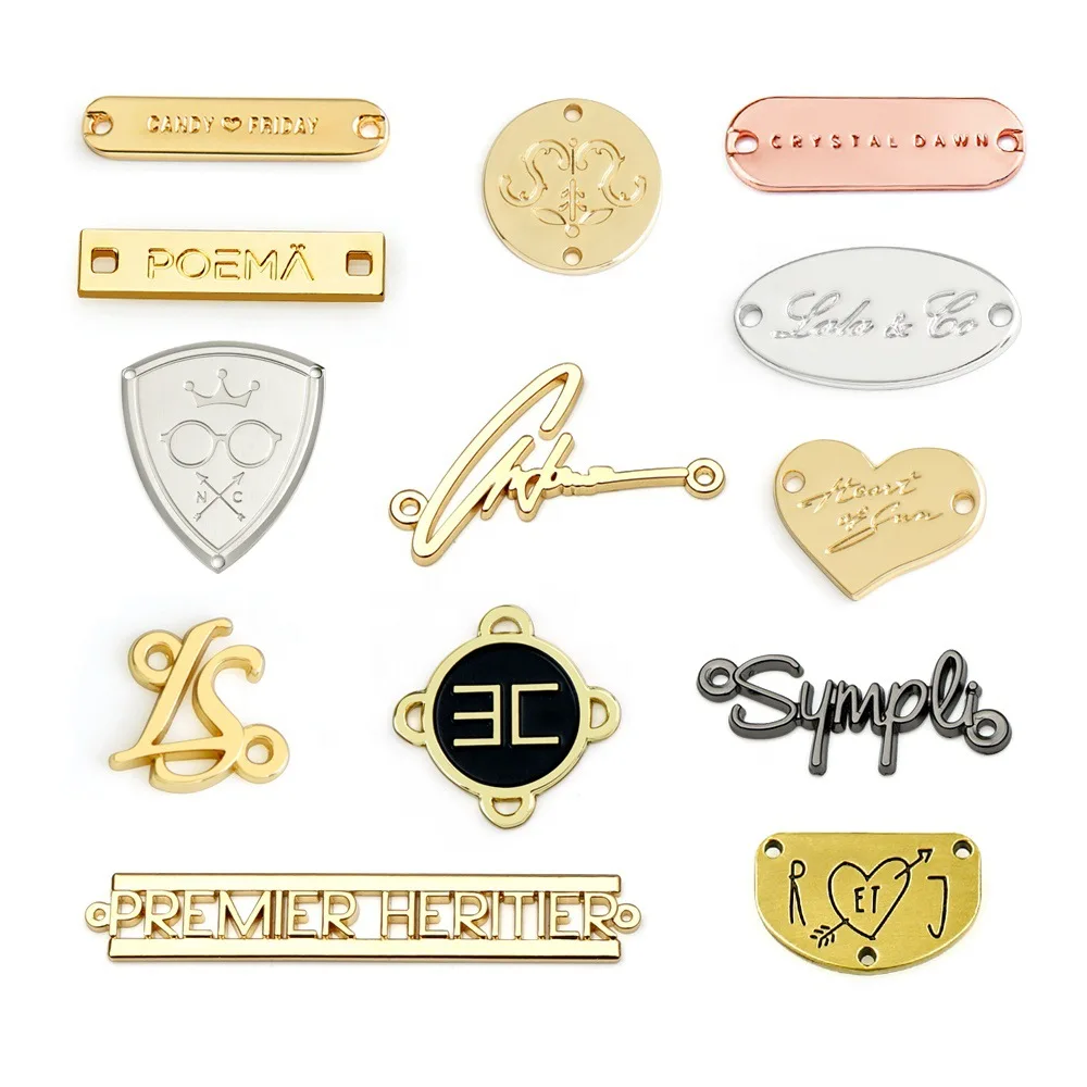 Customized fashion metal tag stainless steel brand logo metal bag label for clothing handbag
