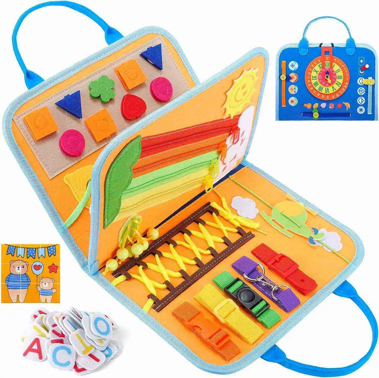New Educational Busy Board Book Kids Sensory Montessori Travel Toys Activities Learning Board Felt Toddler Busy Board