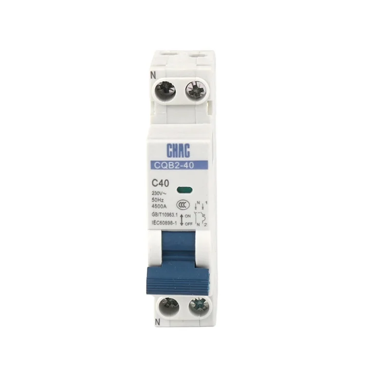 AC 1P+N 10 16 20 25 32 40A CHAC factory direct sale CQB2-40 4.5KA mini circuit breaker Din rail electrical mcb/rcbo/rccb/rcd