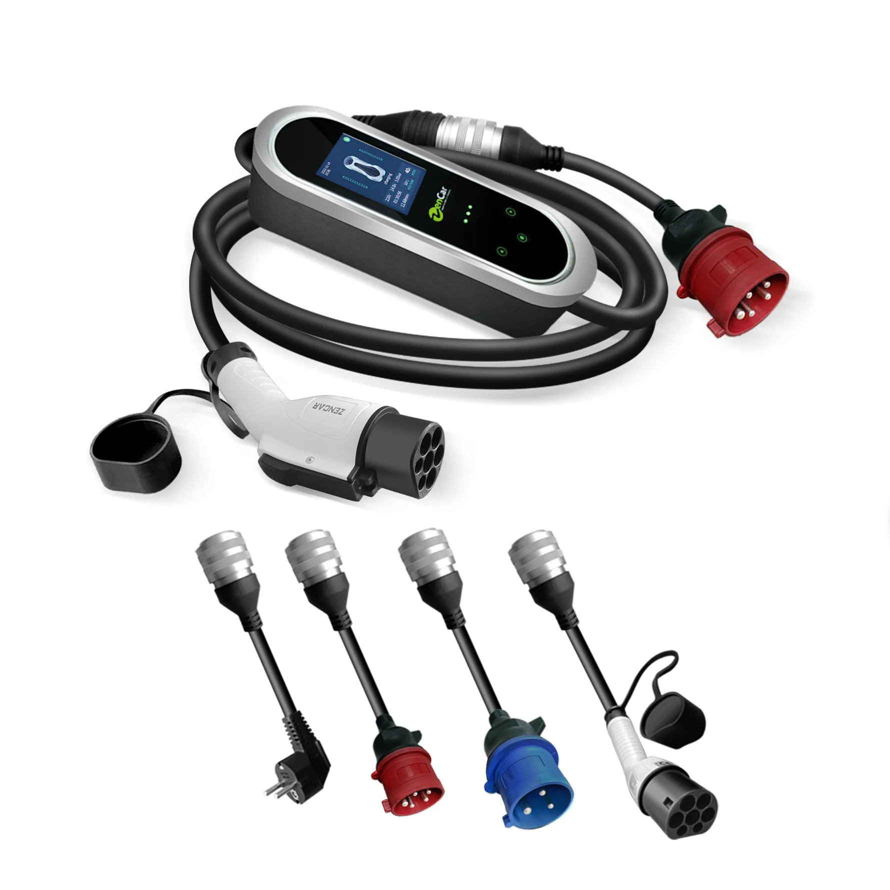 32A 3Phase Smart GB/T 22Kw Epro EV Charger With Adapters Red Cee/Blue CEE/Schuko/T2 Male Plug