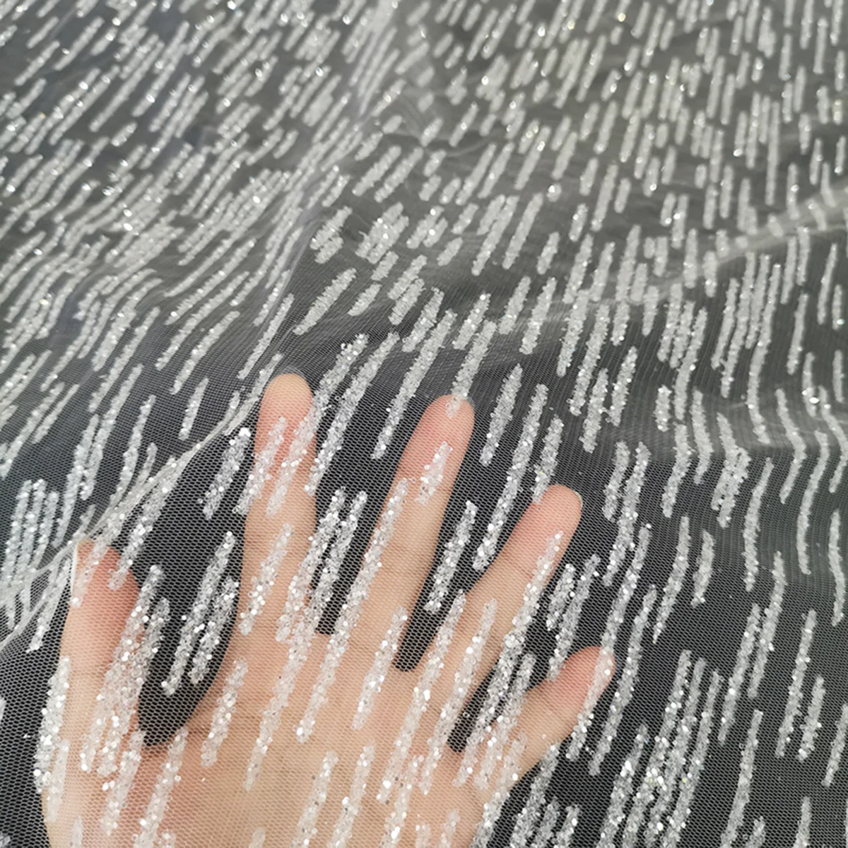 Wholesale Popular Red France Wedding Dress Glitter Fabric Sparkling Sequin Lace Tulle Couture Crystal White Mesh For Party Dress