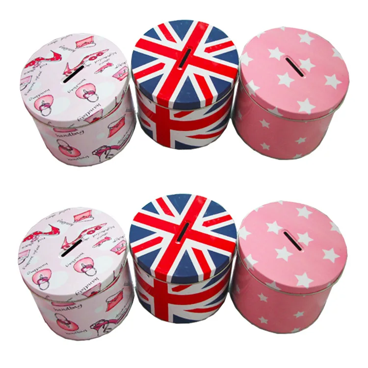 Gift Packaging Metal Saving Box For Kids Australian US Dollar Design Money Round Tin Coin Can
