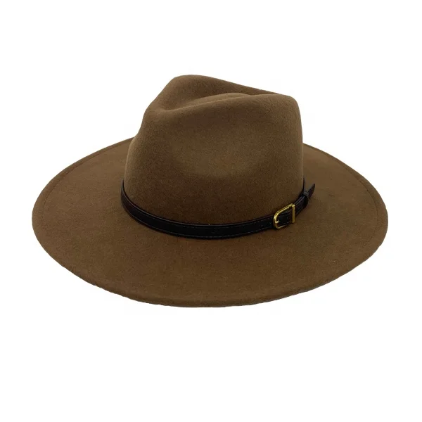 
Winter Vintage Women Wide Brim PU Rope Decoration Church Wool Felt Fedora Hat 