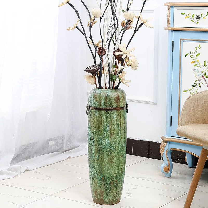 Sale New Design Tall Floor Green Glazed Colorful Big Jar Large Ceramic Long Flower Vases For Home Decoration