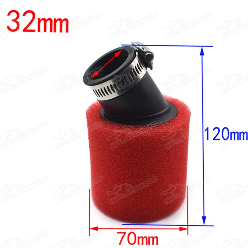 32mm 35mm 38mm 42mm 45mm 48mm Bend Elbow Neck Foam Air Filter Sponge Cleaner Moped Scooter Dirt Pit Bike Motorcycle RED BSE