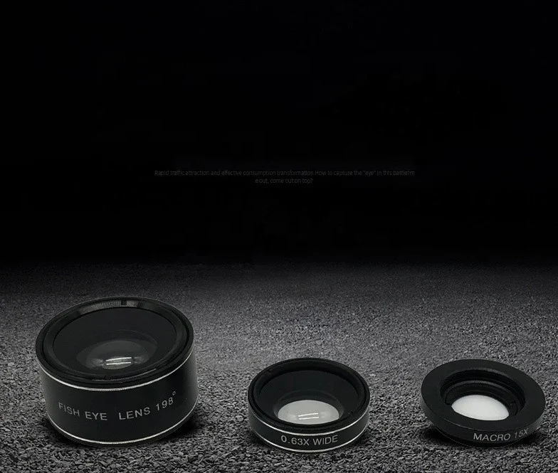 198 Degree three-in-one Fisheye Phone Lens 0.63X Wide-Angle Lens 15x Telephoto Phone Lens