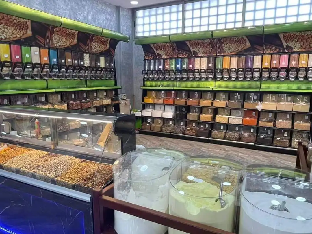 Supermarket display fixture bulk foods display shelf