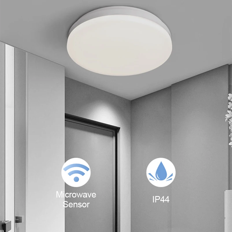 Microwave White Sensor Ceiling Lamp 18W 24W For Indoor Stairs Hallway Warehouse LED UFO Panel Smart Infrared Motion Sensor Light