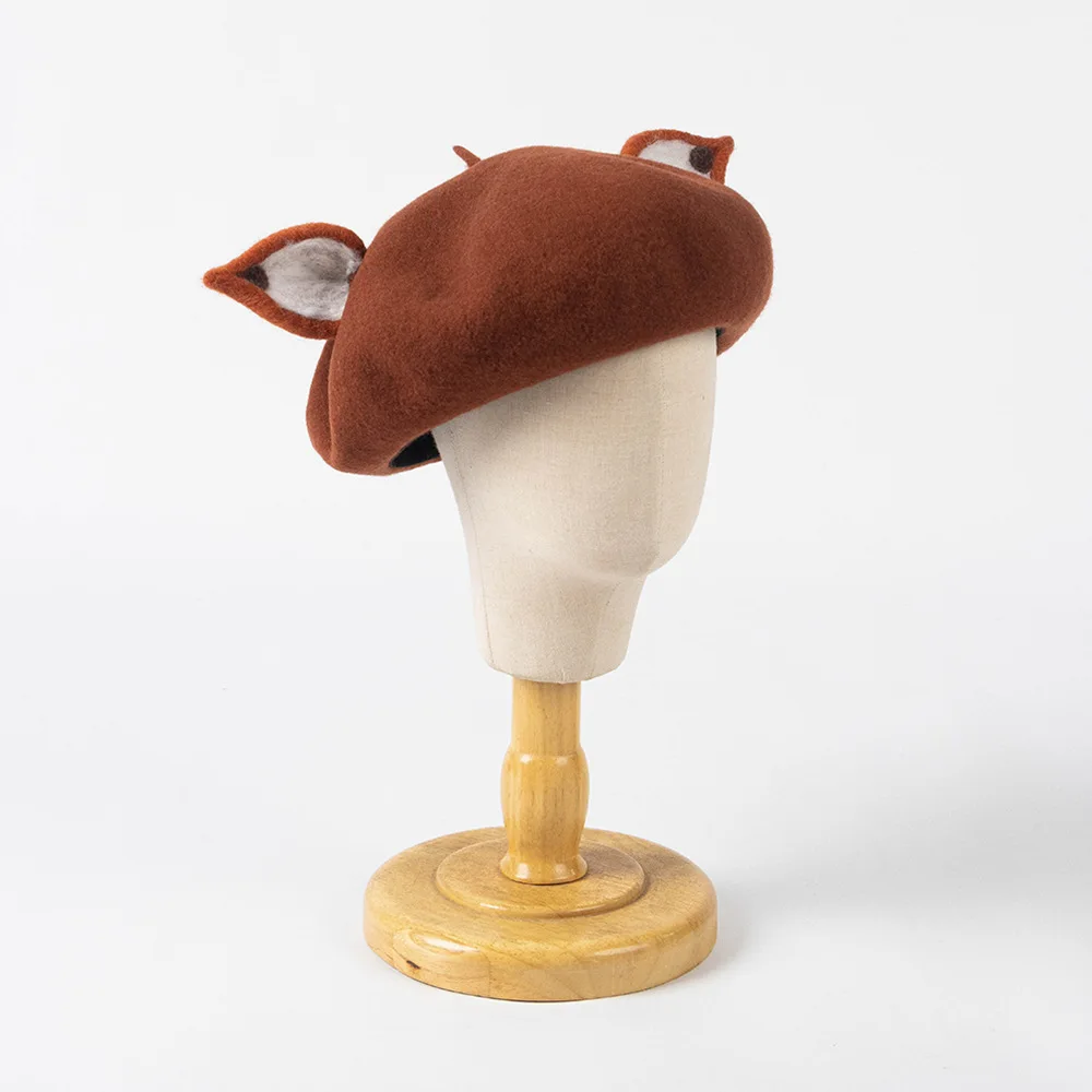 Kids Winter Caps And Hats Cute Fox Ears Fox Ears Wool Felt Beret Painter Mushroom Hat