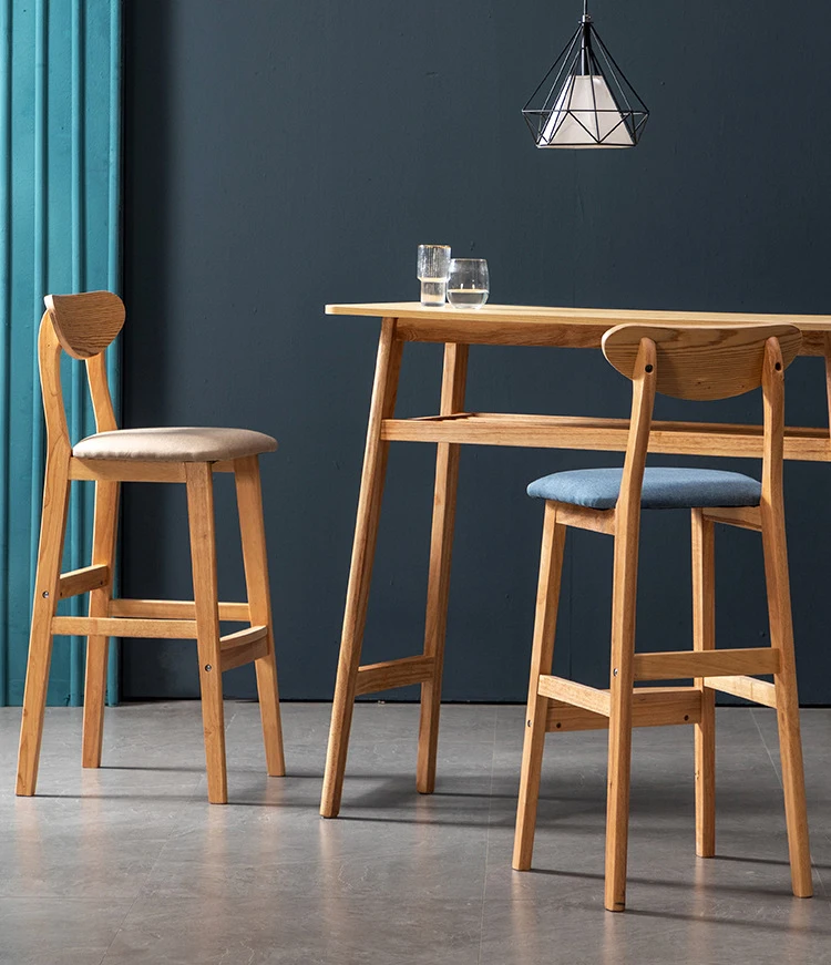 Hot Sell Solid Wood Bar Modern Simple Backrest Chair Bar Chair Milk Tea Store Front Bar Stool Nordic High Chair CH-436