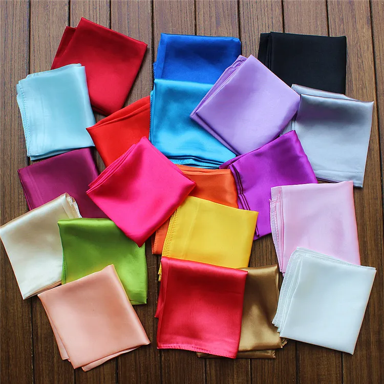 Wholesale fashion 55*55cm plain square satin silk scarf custom logo