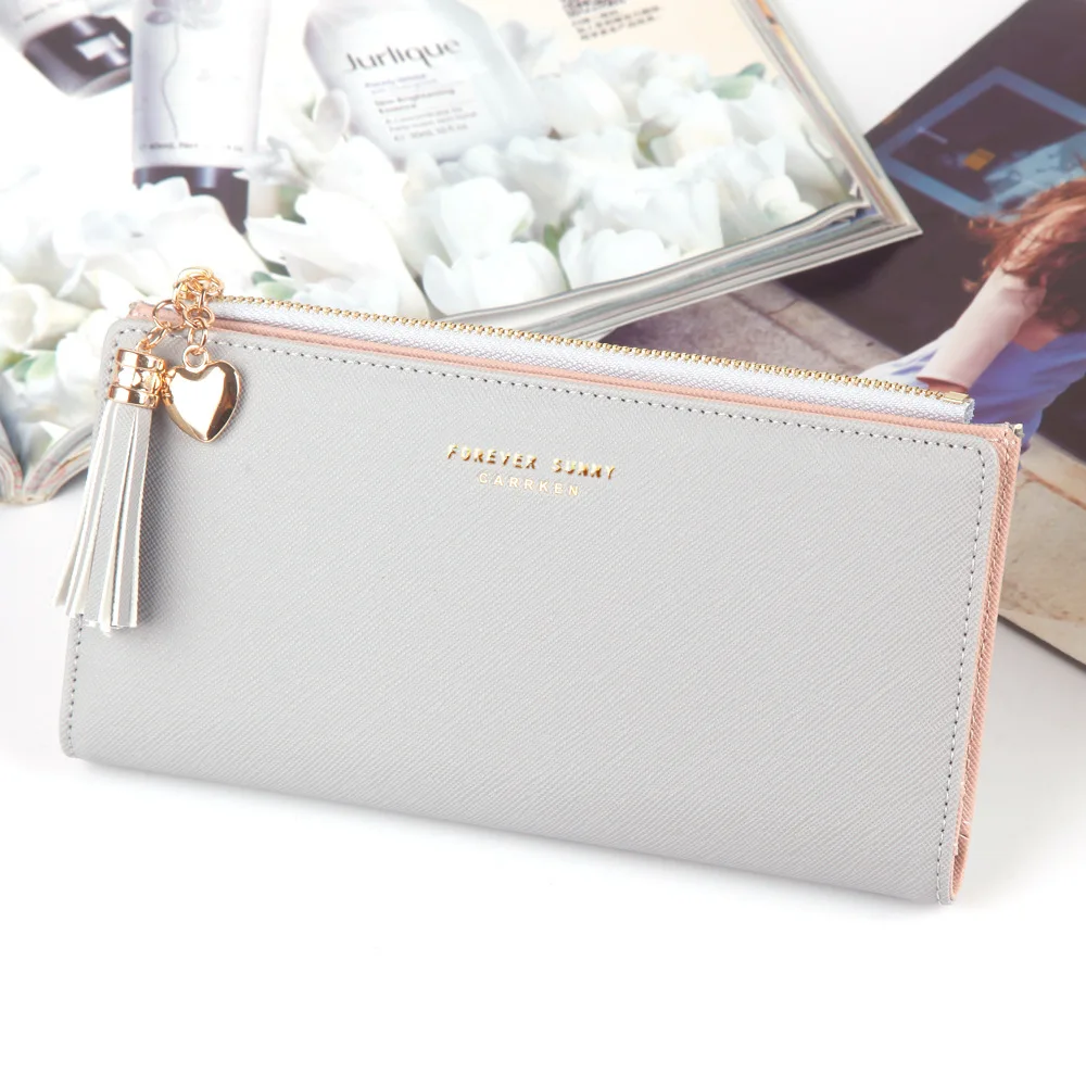 hengsheng new women purses luxury tassel cell phone purse zipper card holder pu leather wallets for women fashionable