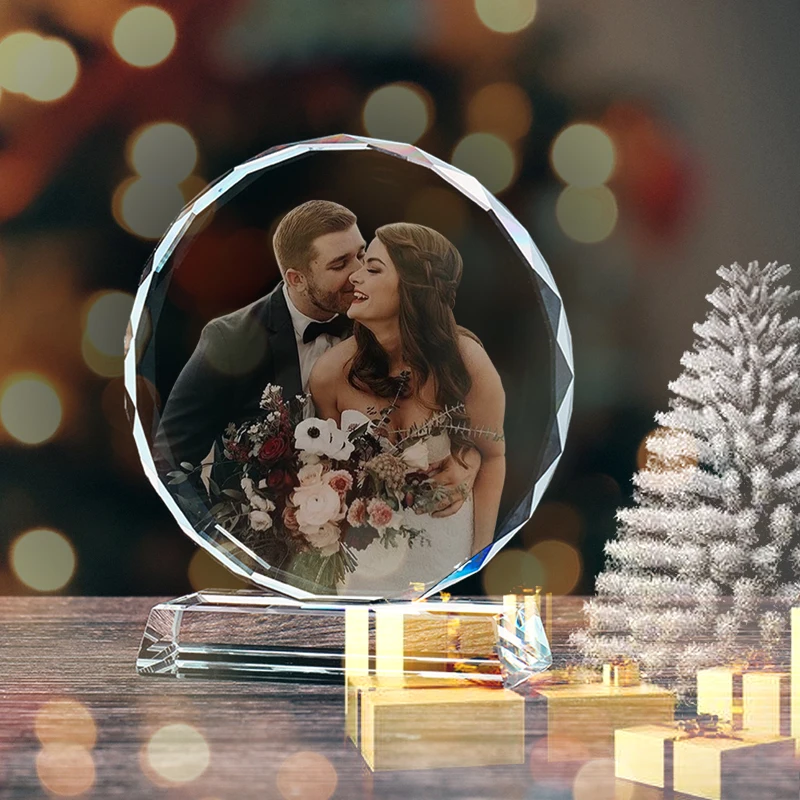 crystal Guests Souvenir Gifts  K9 Sublimation Blank Crystal Heart Customized Laser Engraved 3d Photo Frame Crystal Tro