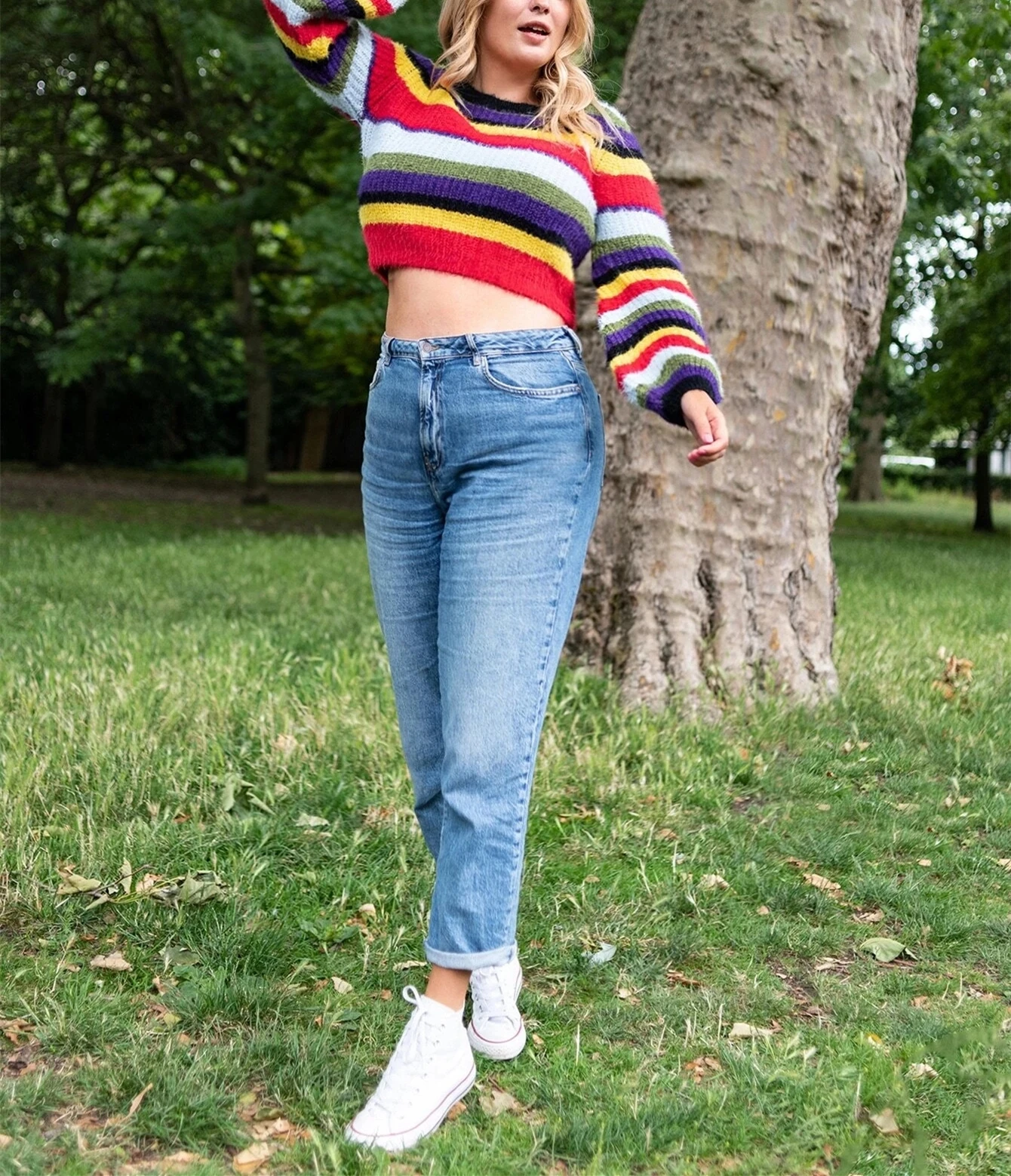 
Wholesale Rainbow Knitted Jumper Fluffy Knitwear Sweaters Pullovers Short Size Women 