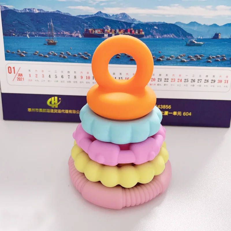 BPA Free Silicone Baby Teether, Kids-friendly Stacker Tower Design, Food Grade Material Approved