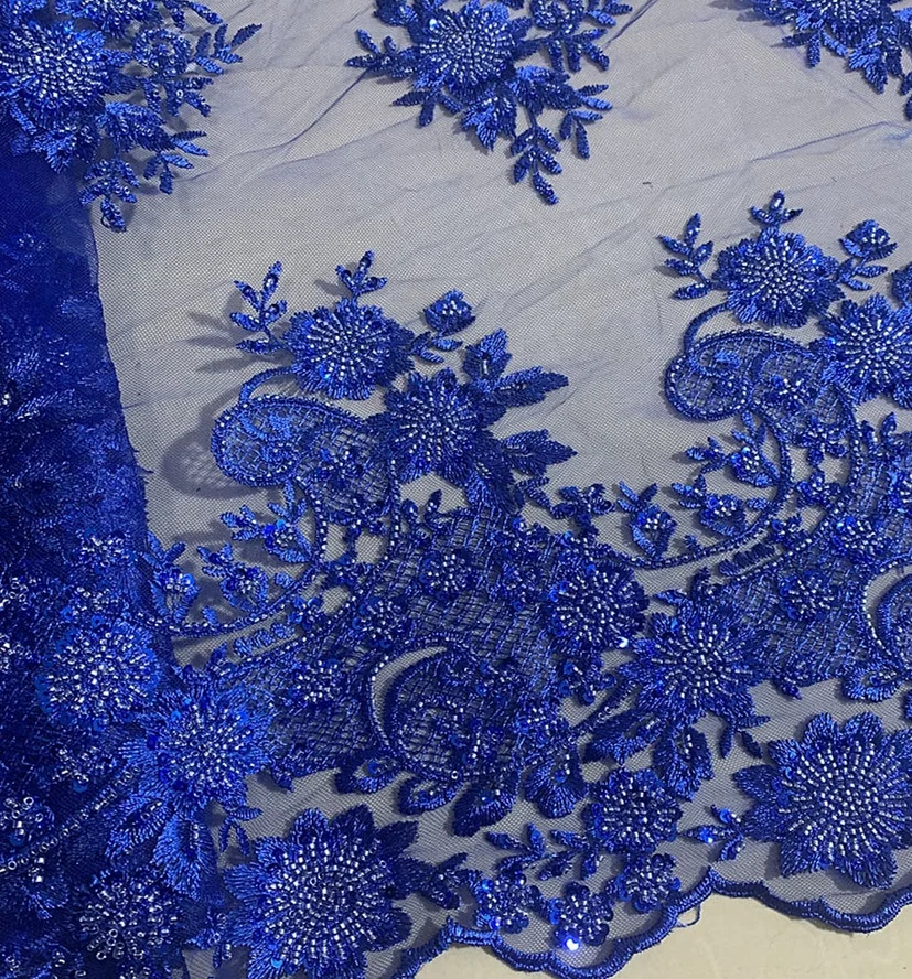 Оптовая продажа, дешевая кружевная ткань с бусинами в наличии/Модная машинная вышитая бисером кружевная Тюлевая ткань для праздничного платья или невесты