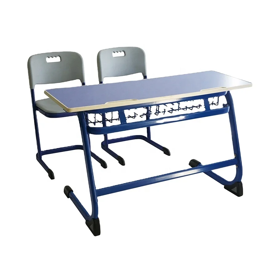 High Quality Double Study Table, Hot Sale School Desk with Chairs