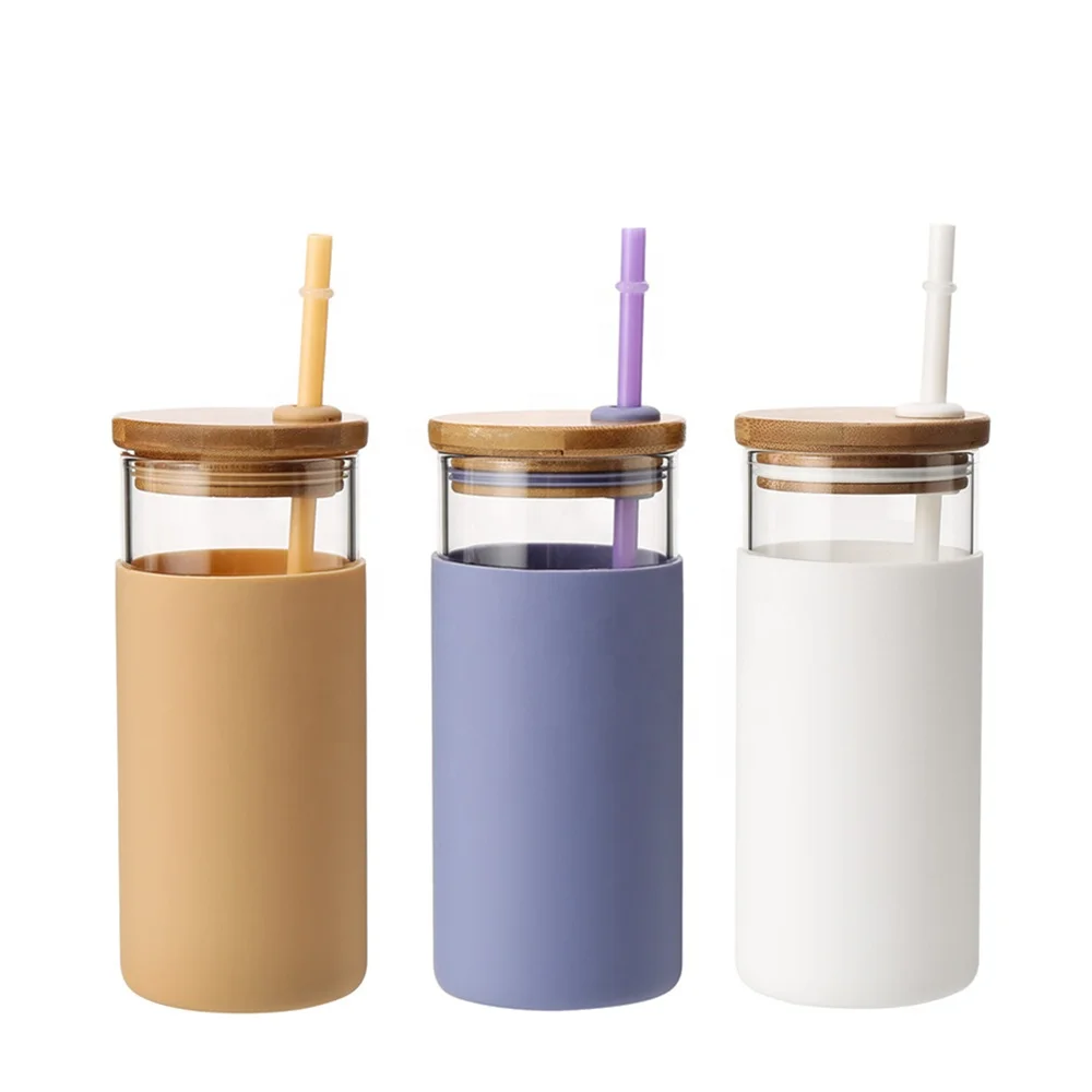 glass and bamboo water miniral  bottle silicone sleeve sublimation glass water bottle 750ml