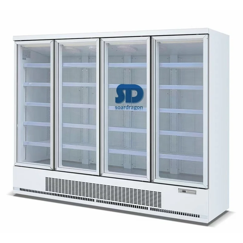 Soardragon 4 door supermarket refrigeration upright showcase vertical refrigerator with tempered refrigerator glass doors