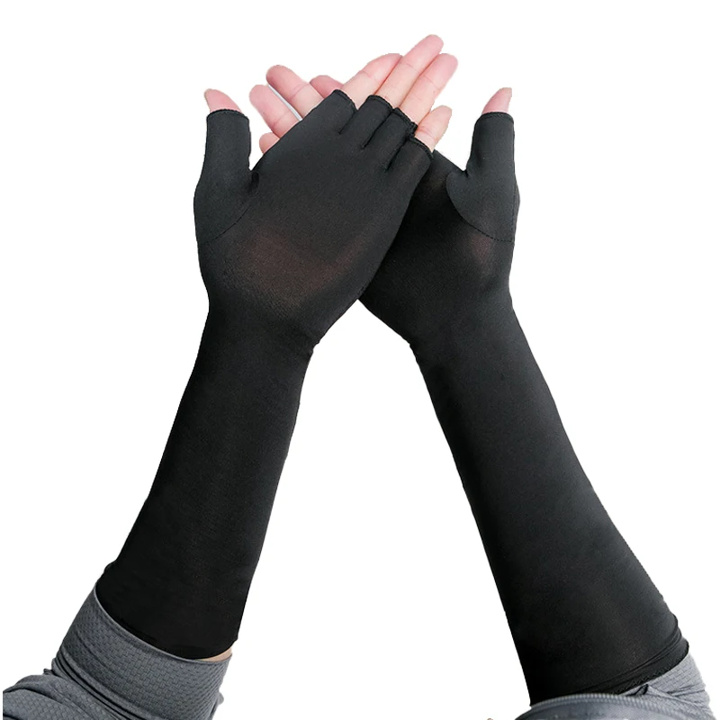 Copper Fiber Gloves Pressure Half Finger Gloves Black Long Sleeve Cycling Antibacterial Deodorant Gloves for adults