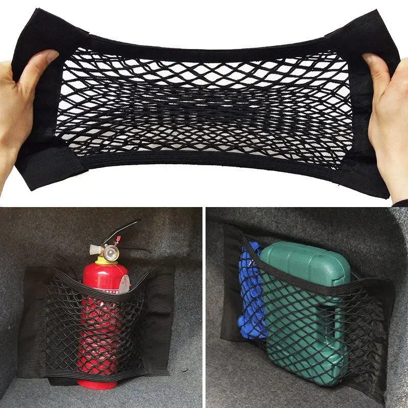 Car Back Rear Mesh Trunk Seat Elastic String Net Magic Sticker Universal Storage Bag Pocket Cage Auto Organizer Seat Back Bag