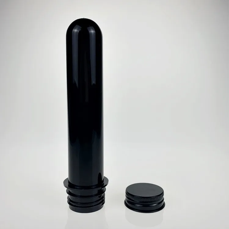 70ml 150*29mm empty food grade PET cylinder plastic black metal aluminium screw lids round bottom test tubes