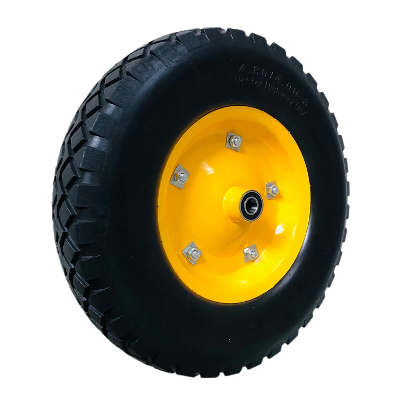 Solid Rubber Puncture Proof Tire Square Pattern PU Foam Wheelbarrow Wheels 4.00-8 16 Inch 4.80/4.00-8 With Metal Hub