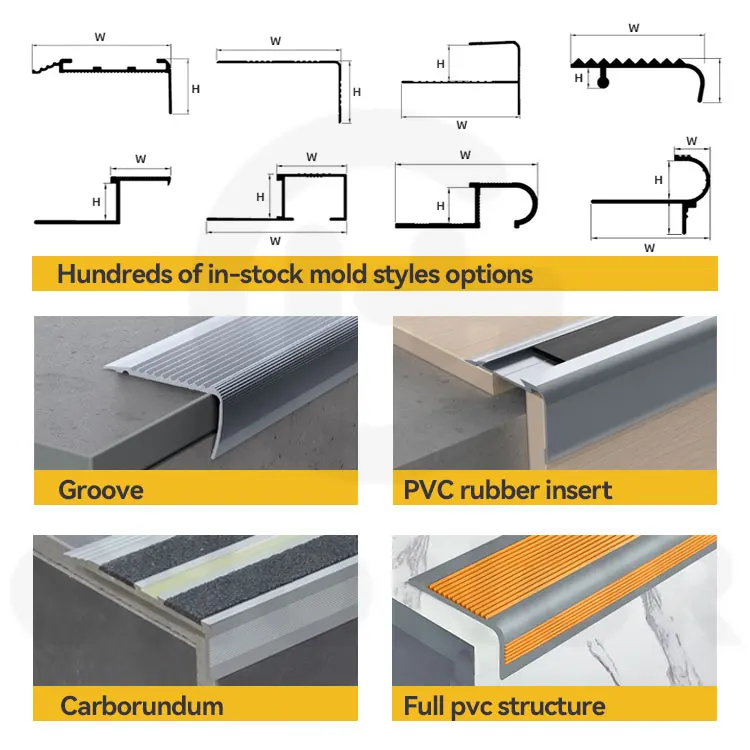 Carborundum Stairs Tile Trim Step Edge L Aluminium Alloy 6063 Anti Slip Stair Nosing Strips