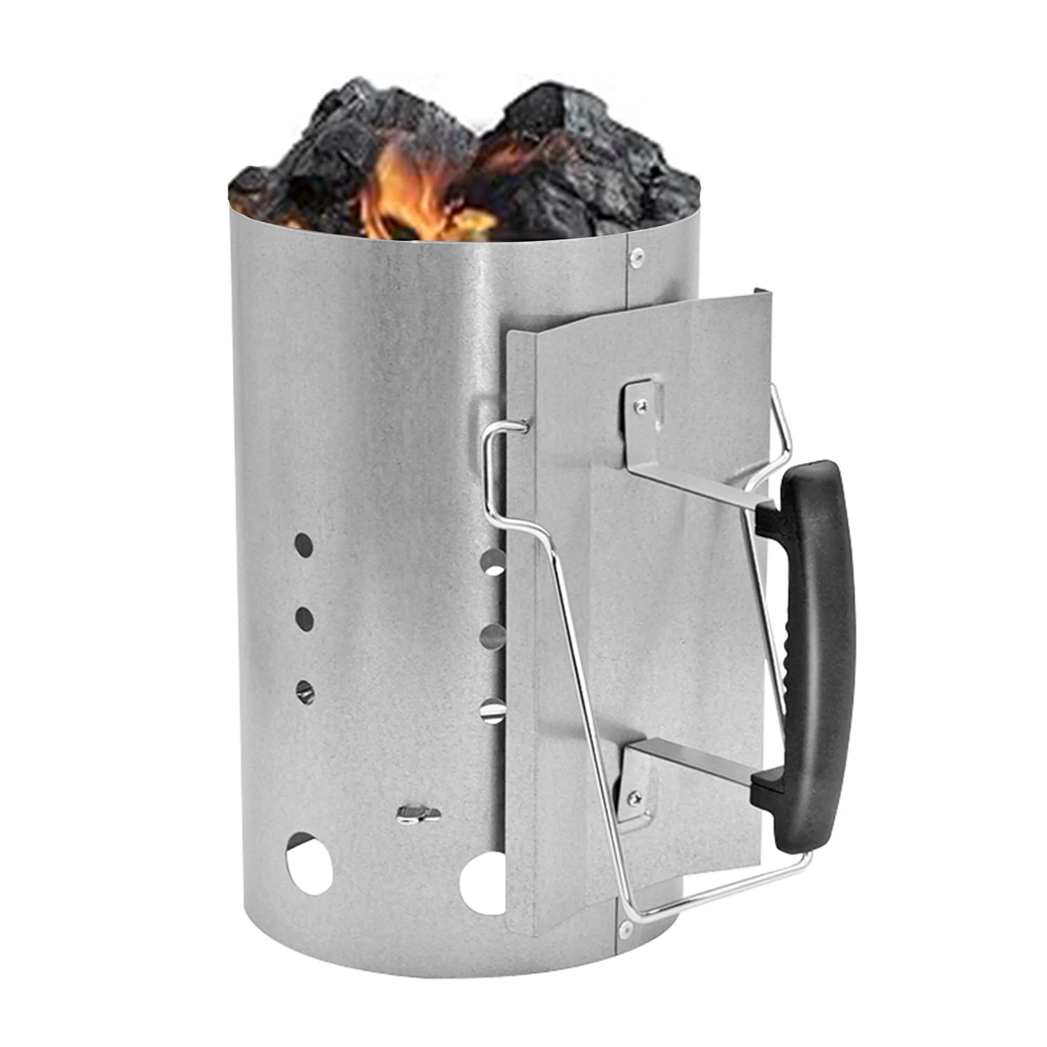 Hot Sell Charcoal Chimney Stainless Steel Metal Wooden Handle Charcoal Starter Fire Portable BBQ Barbecue For Outdoor