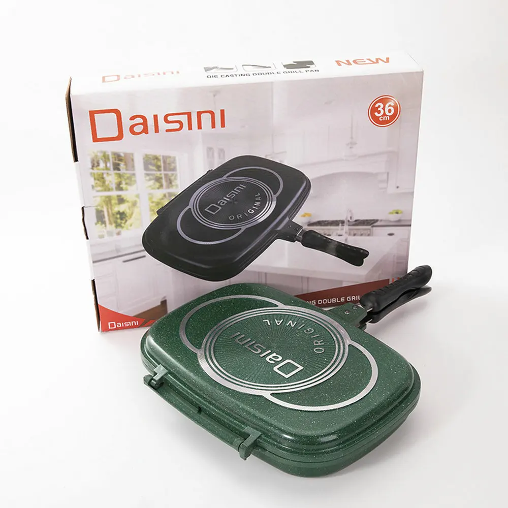 
aluminum cookware Non-stick double sided grill pan die-casting marble frying pan 