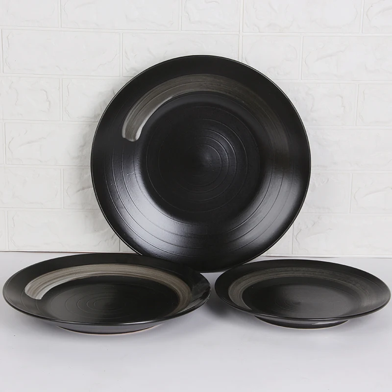 Creativity black round Japanese porcelain cafeteria food tray prices restaurant kitchen serving dinner bowls sushi plates charge