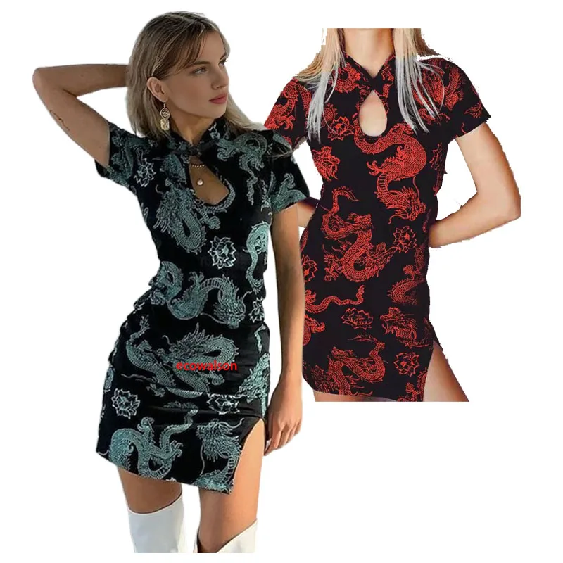 Женское облегающее платье ecowalson китайское мини-платье с принтом дракона традиционная китайская одежда новогодние платья