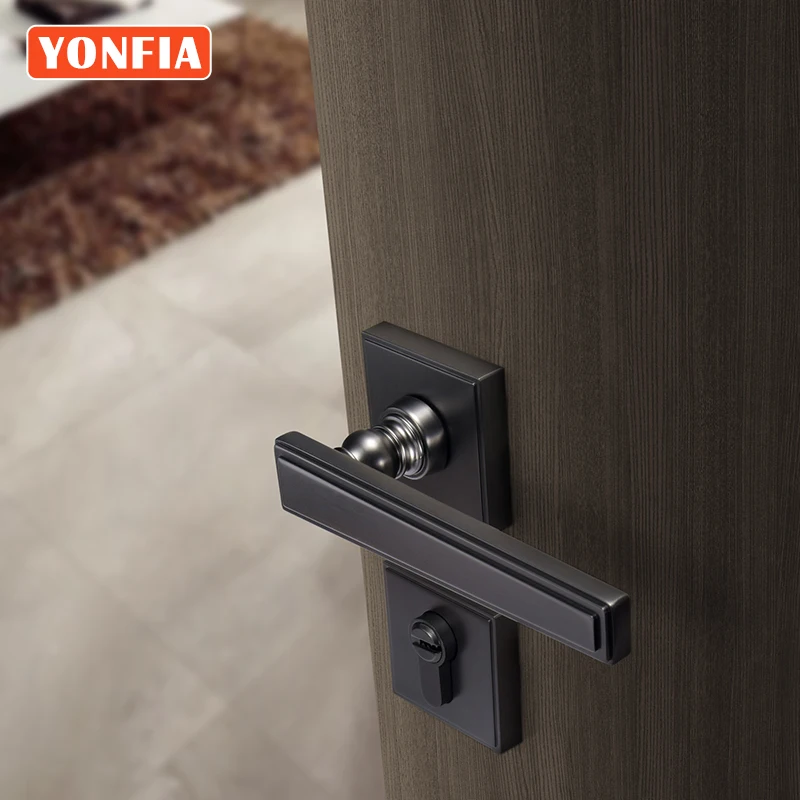 YONFIA 805107 Latest Zinc Alloy Luxury Wooden Security Mortise Main Door Handle Design Modern black Lever Door Handle And Lock