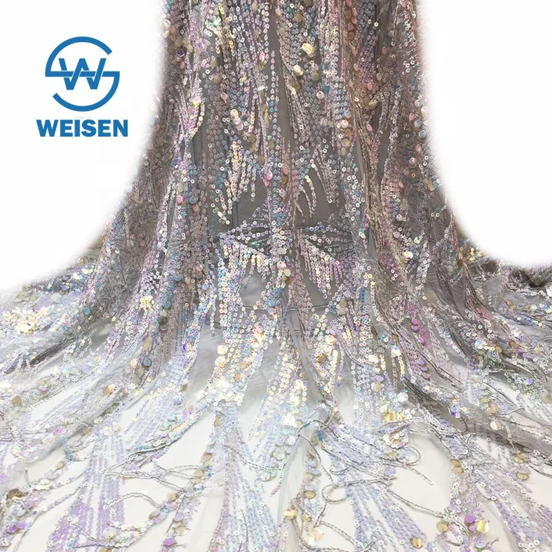 Dress 2020 Custom Luxury Embroidery Net Lace Tulle Fringe Sequin Fabric
