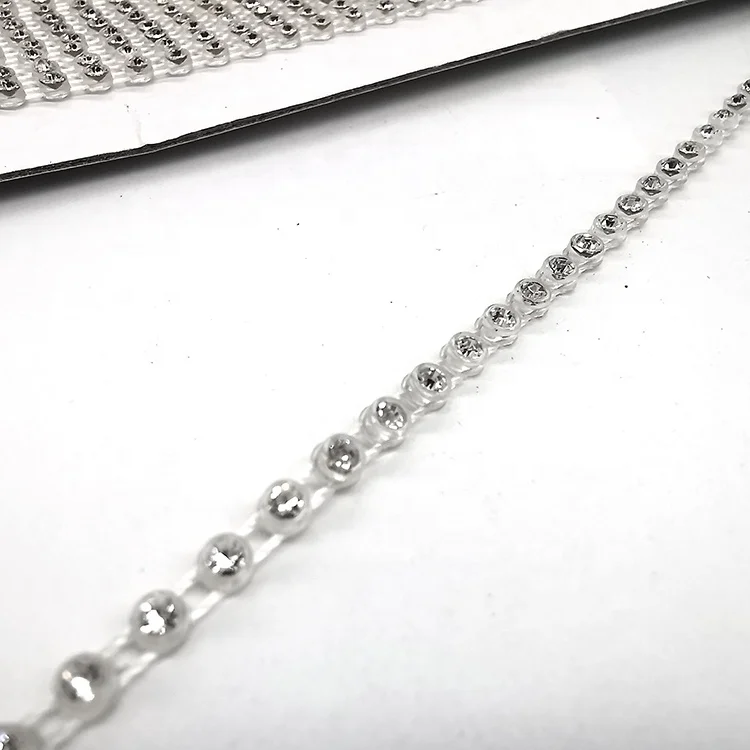 fashion ss3.5 ss6 ss8 transparent crystal stone AB clear white plastic banding Rhinestone cup trim chain for clothing
