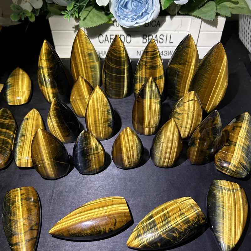 Kindfull Blue Tiger Eye Stone Ornaments Reiki Healing Hand Carved Crystal Tiger Eye Freeforms  for Meditation