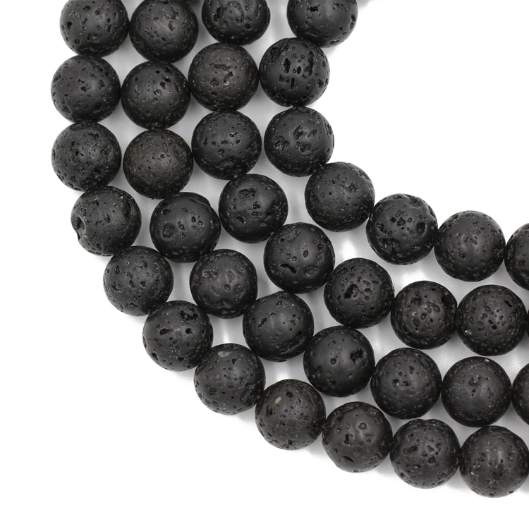 Bulk sale natural round black loose lava stone beads for rosary necklace making
