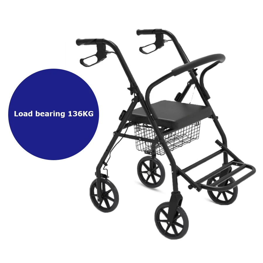 Lightweight elderly walker rollator with seat, folding elderly walker with wheels rolling walker
