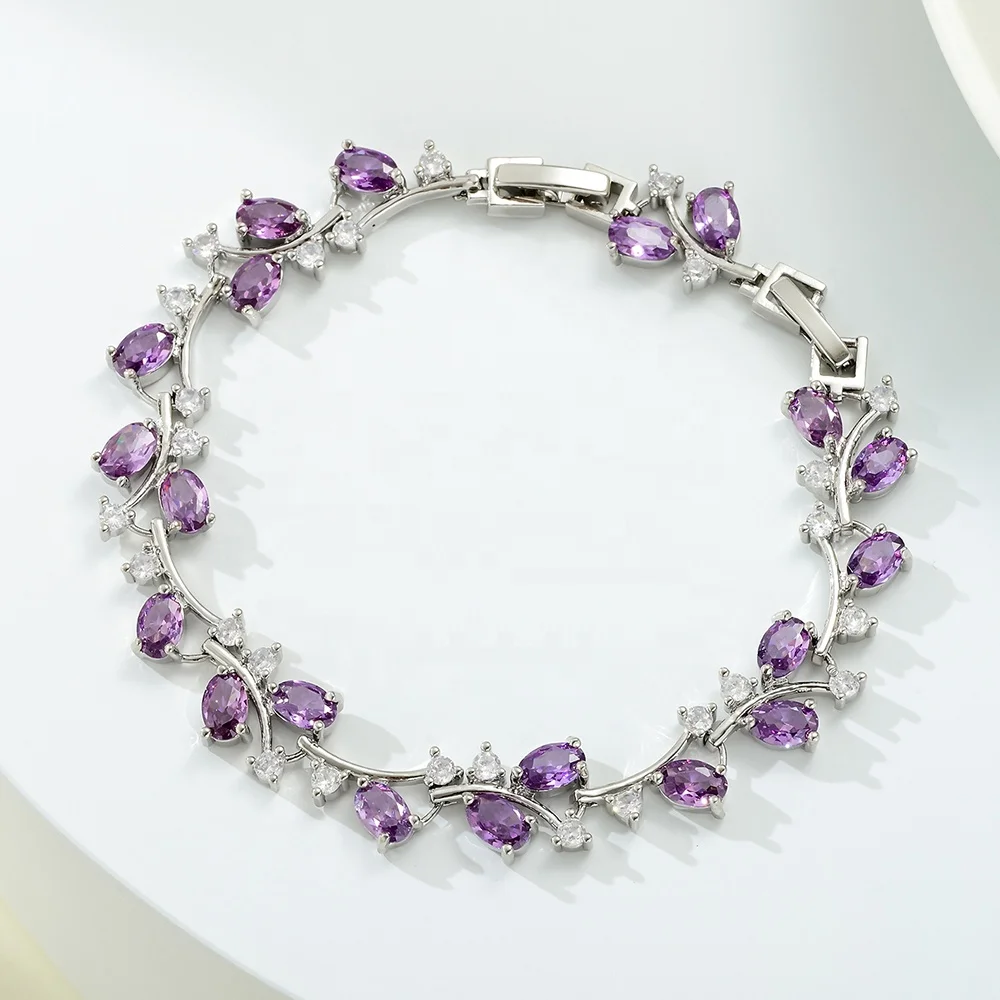 Wholesale Custom CZ Zircon Cubic Zirconia Brass Pulseira Brazalete Bracciali Fashion Jewelry Bracelet for Women Lady