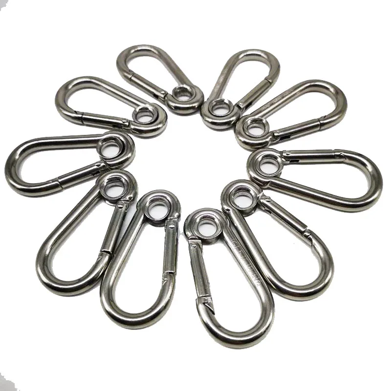 M8 Silver 304 Stainless Steel Carabiner Spring Camping Climbing Secure Lock Snap Hook Eyelet Link