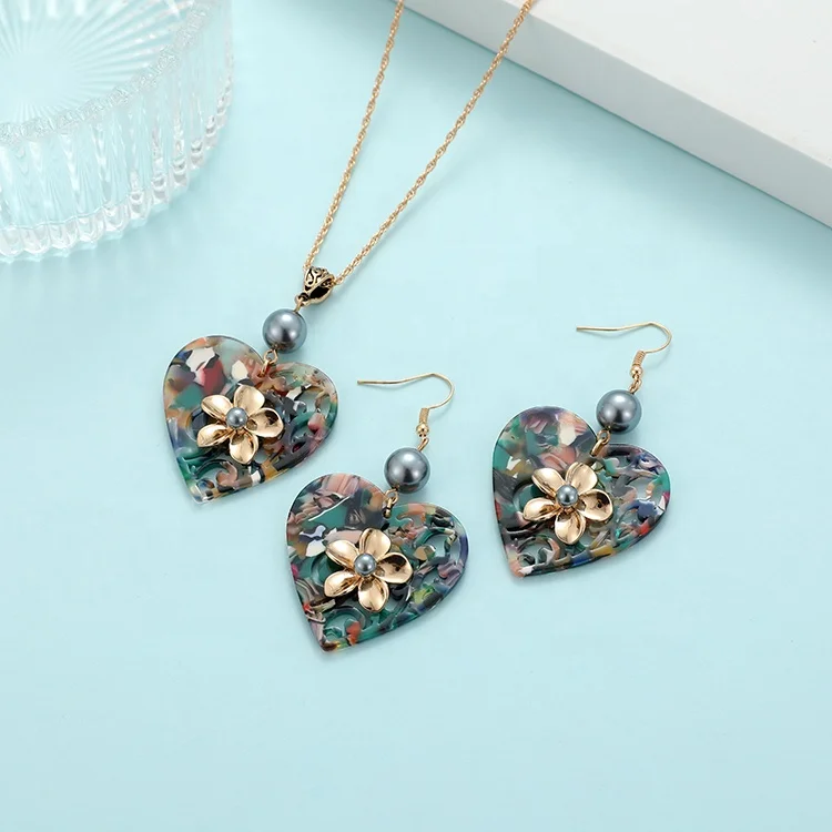 Женские минималистичные украшения, модная цепочка в форме сердца, гавайская акриловая подвеска, серьги