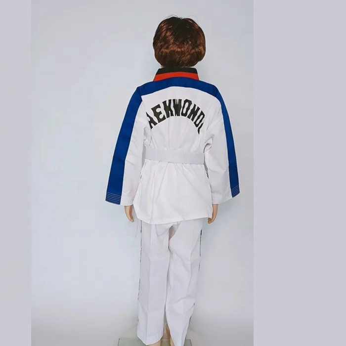Китайская фабрика изготовленная на заказ разноцветная ткань WTF TKD Детская тренировочная Униформа dobok