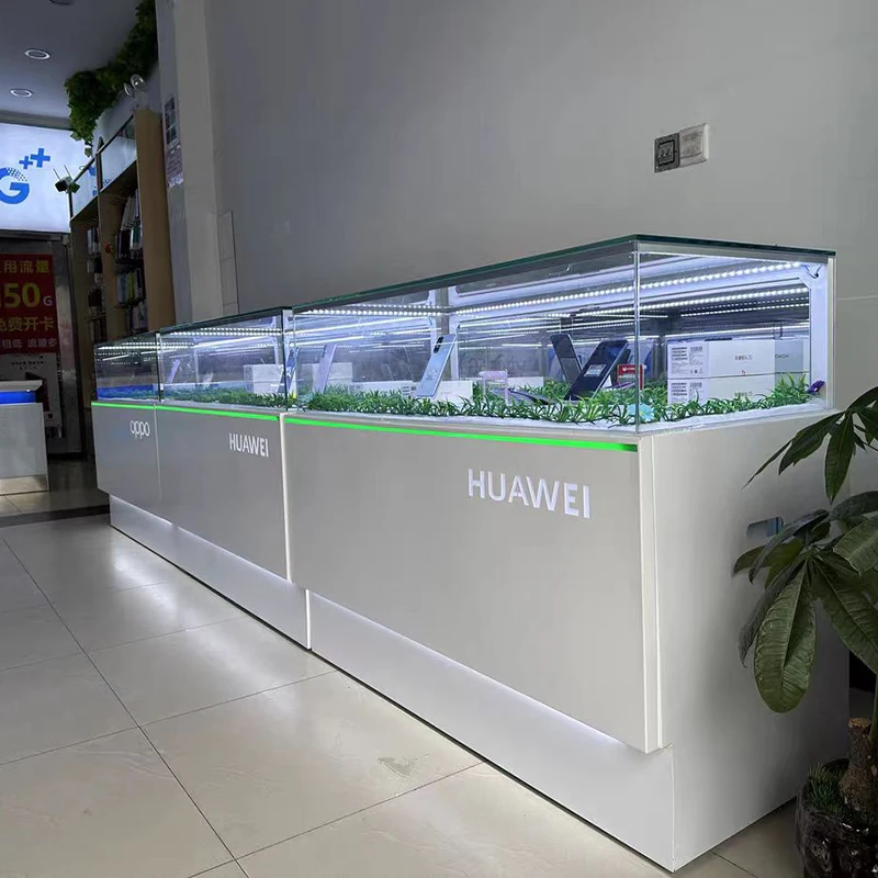 Factory supply glass display showcase metal stand cabinet led lighting logo experience show case counter