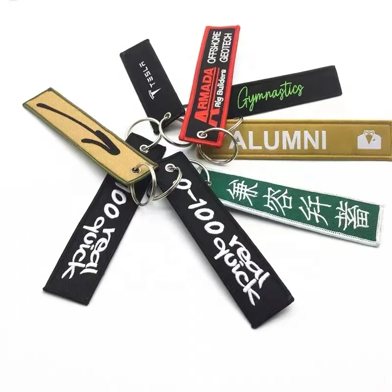 ZD Custom Promotional Crew Woven Fabric Anime Characters Key chain Embroidery Key chain flight Tag