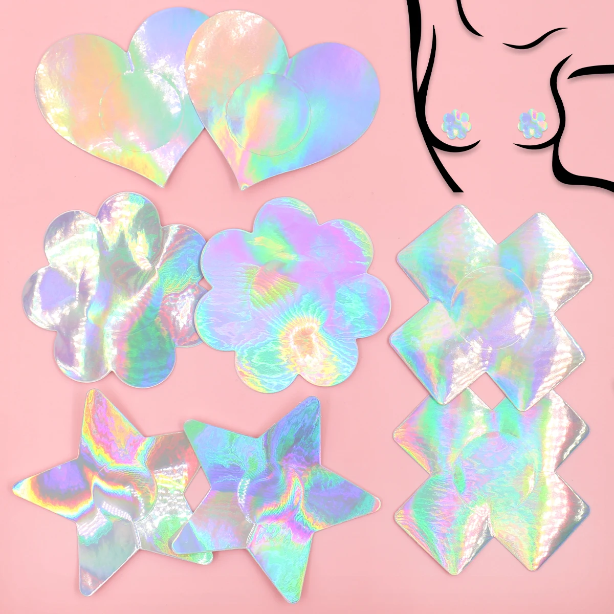 Flat Matter Women Sexy Disposable Nipple Cover Thin For Sexy Lingeries Custom Pasties Holographic Breast Petal Stickers