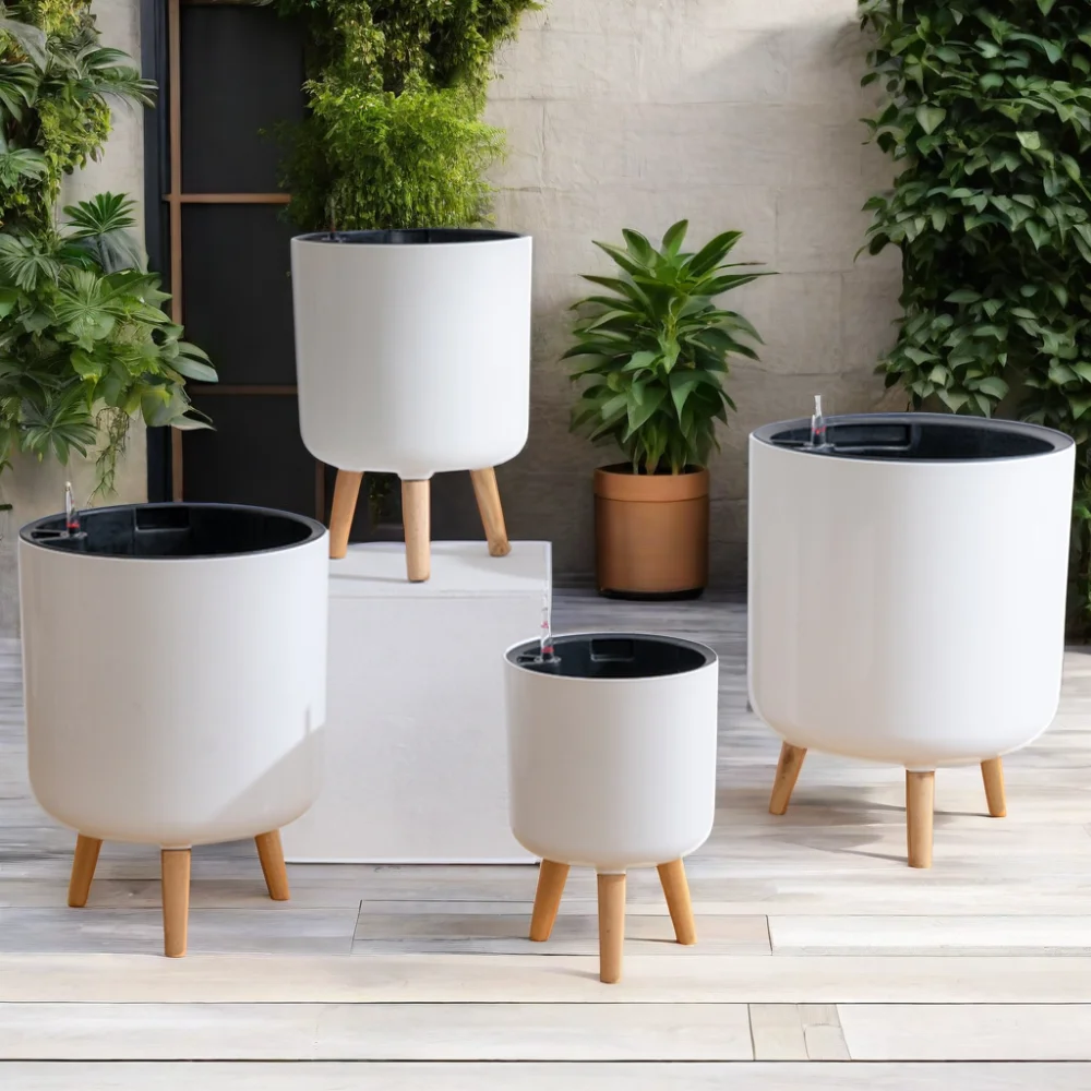 Large Outdoor Decorative PP Plant Pot with Wooden Leg Stand Cheap Big Tree Orchid Flower for Garden New Condition for Room Use