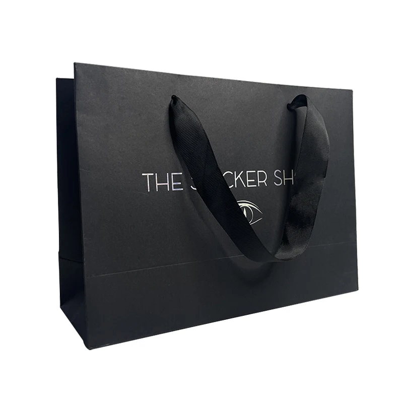 Top Quality Custom Logo Printed Black Gift Paper Bags Clothes Packaging Paper Shopping Bag With Handle